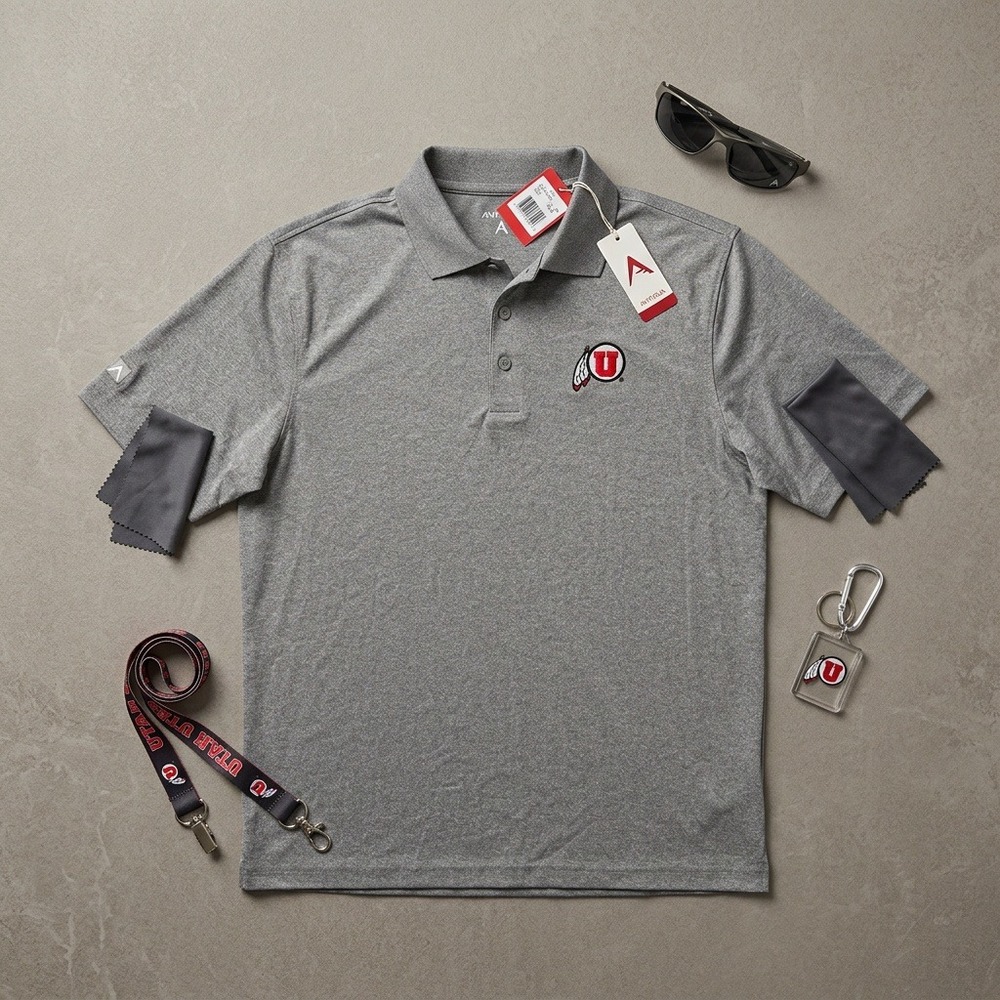 Antigua Utah Utes Polo Mens XL Gray NCAA Golf Shirt Embroidered NWT